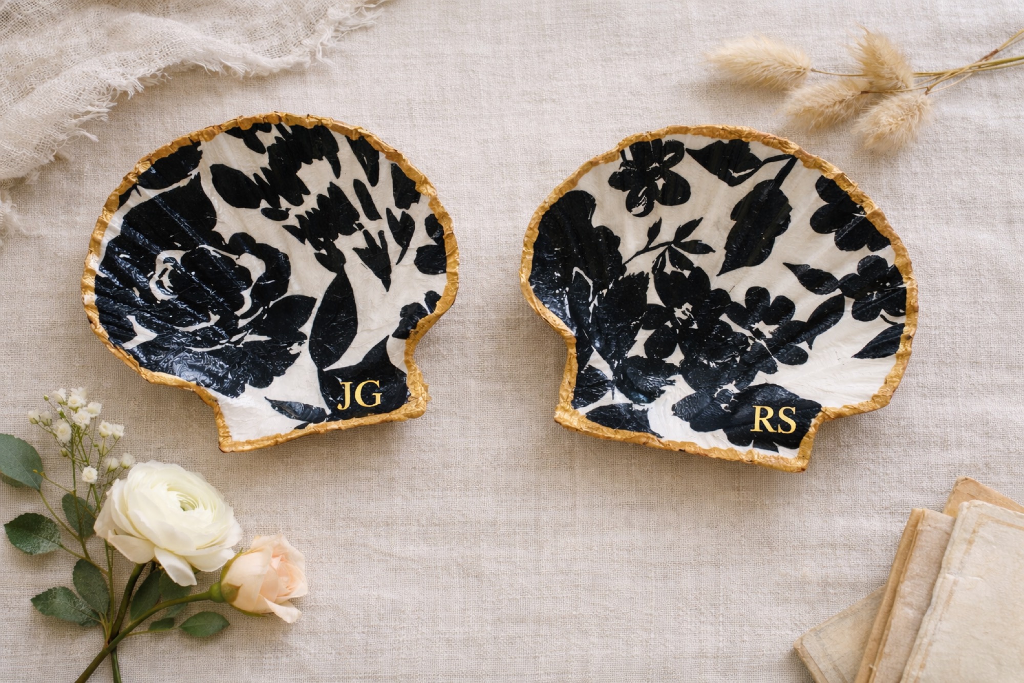 Monogrammed seashell trinket trays